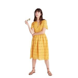 ‎Madewell Scalloped Eyelet Midi dress women’s size 6